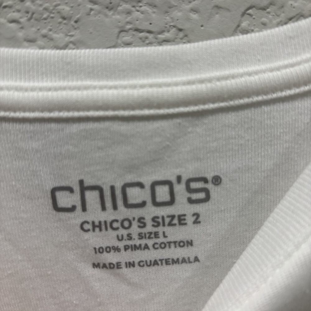 Chicos Size 2 L White Pima Cotton Half Sleeve Knit Tee Top Womens Soft - Picture 2 of 6